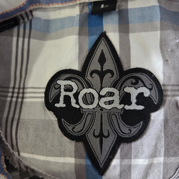 Roar Men's Gray and Blue Plaid Shirt with Embroidery Size L - Picture 13 of 13